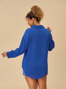 Travachic 大码长袖雪纺衬衫 - 藍色 - 查看 2