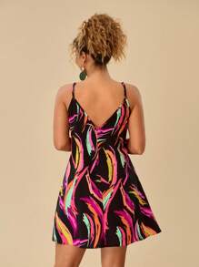 Travachic 大码图案印花度假 V 领吊带连衣裙海滩夏 - 彩色 - 查看 2