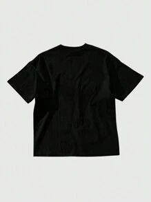 ROMWE MEN Street Life Camiseta de manga corta con estampado de retrato de hombre, adecuada para uso diario en primavera/verano