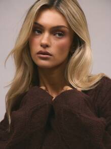 MUSERA Oversized Cable Knit Jumper With Leg Warmers Party Elegant Chic Spring - Coffee Brown - View 5