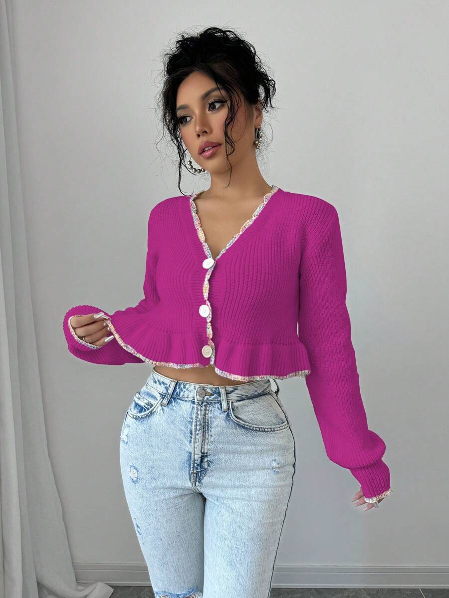 Elenzga Women Solid Color Button Front Long Sleeve Casual Blouse, Daily Wear Fall Cloth For Women - Red Violet - View 1