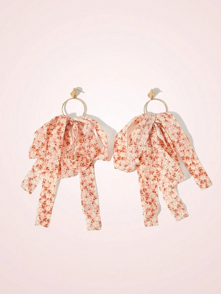 SHEIN MOD 女士简约时尚休闲蝴蝶结装饰日常耳环 - 金黃色 - 查看 1