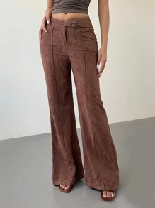Aloruh Pantalones casuales rectos para mujer, tipo lápiz, color camello