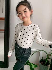 DAZY Camiseta de punto de cuello redondo pequeña para niña, ropa de otoño