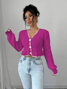 Elenzga Women Solid Color Button Front Long Sleeve Casual Blouse, Daily Wear Fall Cloth For Women - Red Violet - View 6