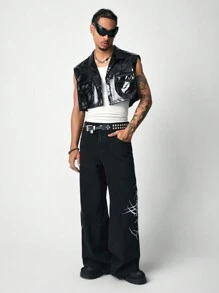 ROMWE MEN Street Life Men's Solid Color Front Button Pocket Simple Vest Waistcoat, Fall/Winter