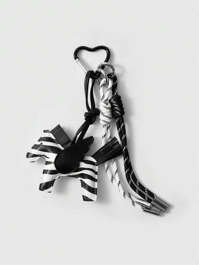 Kawaii 1 pieza Accesorio de bolso de estilo callejero con estampado de cebra en negro y blanco de piel sintética