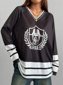 Coolane 女士春夏西部街头服饰演唱会 Grunge Ghost Face V 领 T 恤