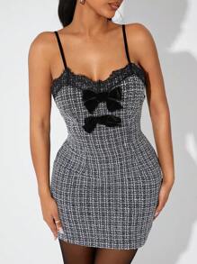 SHEIN SXY Autumn/Winter Textured Bow Decor Lady's Dress - Black - View 3