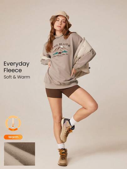 GLOWMODE 日常羊毛超大款徒步图案连帽衫日常休闲全冬季