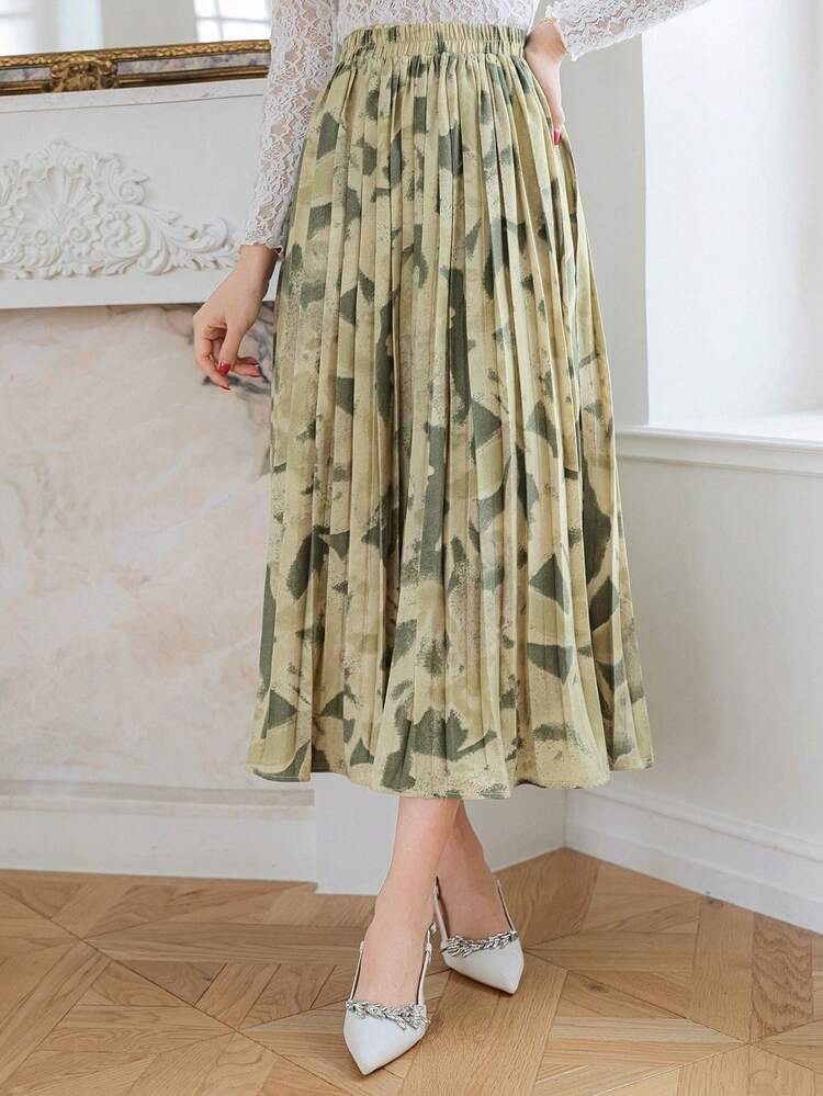 Elegant Floral Print Sundress, Pleated Skirt For Women