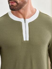 Manfinity Homme Men's Zip-Up Contrast Binding Long Sleeve Sweatshirt, Casual Pullover
