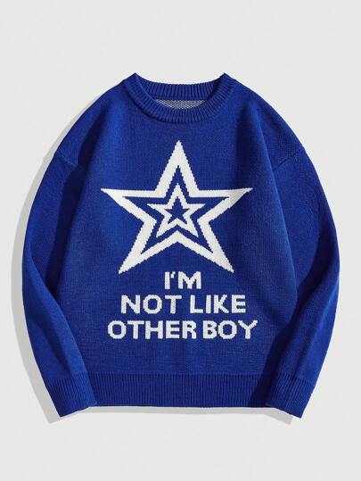 Street Life 1 Stück Herren Rundhals Blaupullover, Lässig & Valentinstag Design