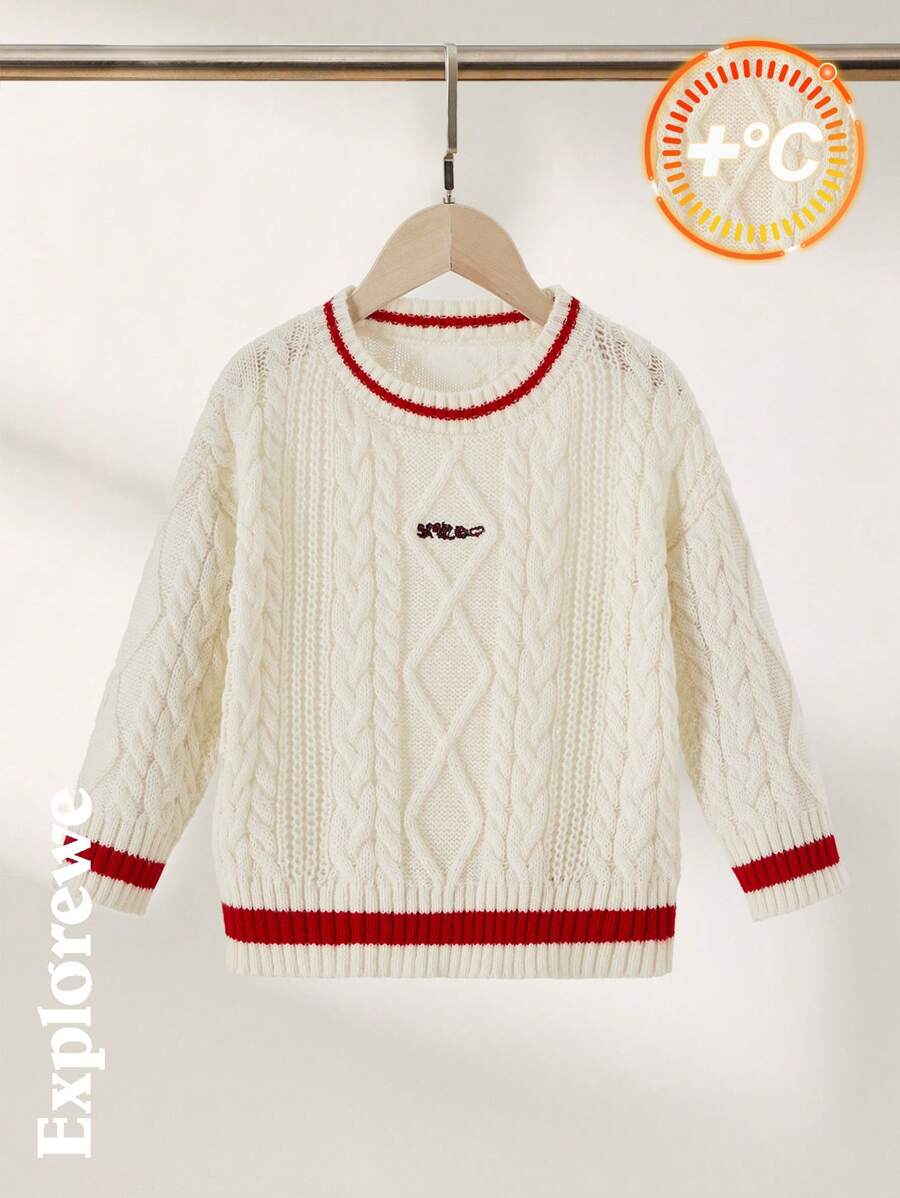 SHEIN A One Piece Young Girl Sweater In A Urban Casual Style With Color Block Text Embroidery, Suitable For Autumn And Winter, Perfect For City Outings, Daily Wear, School, Gatherings, And Various Other Occasions.