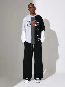 SUMWON Regular Fit Double Layer Sleeve Colour Block Tee With Graphic Print - Multicolor - View 3