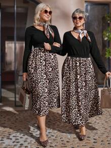 EMERY ROSE Plus Size Casual Leopard Patchwork Dress,Winter Clothes For Women