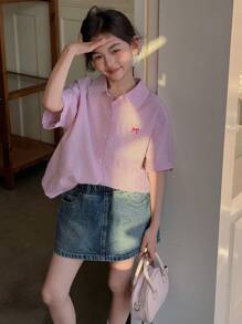 DAZY Váy denim cho bé gái tuổi teen, mùa hè, chuẩn bị đi học. - Rửa trung bình - Xem 4