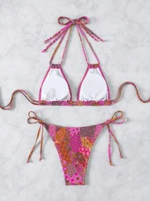 Swim Vcay 女士两件套随机印花比基尼套装，购买许可证夏季 - 彩色 - 查看 4