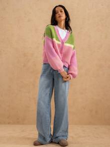 Forever 21 Winter Clothes For Women New V-Neck Colorful Striped Funny Long Sleeve Cropped Knitted Cardigan Y2k Tops Christmas Clothes Women Sweaters Y2k Clothes New Years Women Outfit