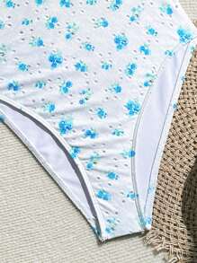 Traje de baño de una sola pieza con volantes con estampado floral diminuto, atuendo de playa de verano - Multicolor - Ver 7