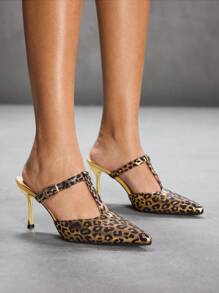 CUCCOO SZL Pointed Toe Leopard Print High Heels, Sexy & Fashionable Ladies Party Pumps Suitable For Stylish Night Out, Date, Spring Outfit - Gold - View 5