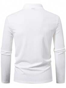 Manfinity Homme Men's Solid Color Front Button Long Sleeve Casual Golf Polo Shirt - White - View 2