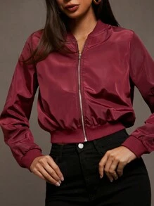 Siren Gaze Chaqueta bomber con cierre de cremallera para otoño/invierno - Granate - Ver 3