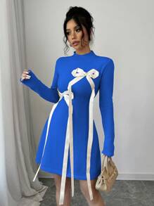 Elenzga Women's Cinched Waist Knit Sweater Dress Fall Cloth For Women - Blue - View 7