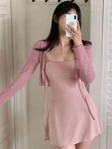 DAZY 2 件套女式连衣裙，粉色，90 年代春夏秋季服装，休闲女装，秋季女装长袖连衣裙