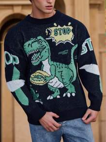 Manfinity Homme Plus Size Men's Crew Neck Long Sleeve Pattern Detail Casual Sweater - Multicolor - View 3