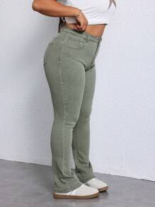 SHEIN EZwear Große Größen Jeans mit Knopfleiste und Tasche, einfaches Design, Lässig Alltagskleidung