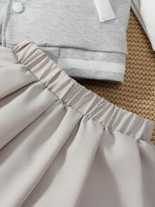 SHEIN Young Girl Simple Fashionable Casual Daily Jacket + Skirt Set - Light Grey - View 7