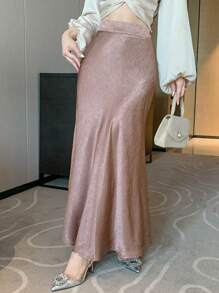 DAZY Vrouwen effen kleur hoge taille visgraat zoom elegante lange rok