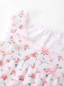 SHEIN 3PCS/Set Young Girl Camisole With Ribbing, Rose And Bow Design, Pink + Solid Color Camisole And Panty Set With Bow, Soft And Comfortable,Summer Travel