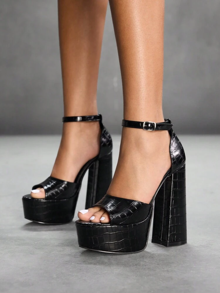 CUCCOO LuxiPop Women's Sexy High Platform Black High Heel Sandals, Suitable For Night Out Baddie Style Outfits For Halloween, Christmas, New Year Party, Thick Sole