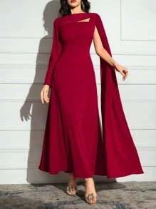 Modelyn 女士纯色长裙，简约时尚休闲日常穿着 - 紅色 - 查看 6