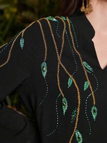 Al Najma Women's Casual Elegant Arabic Design Kaftan Dress For Everyday Wear, Modest - Black - View 6