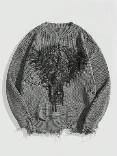 Our Grunge Punk Men's Apocalyptic Distressed Print Pullover