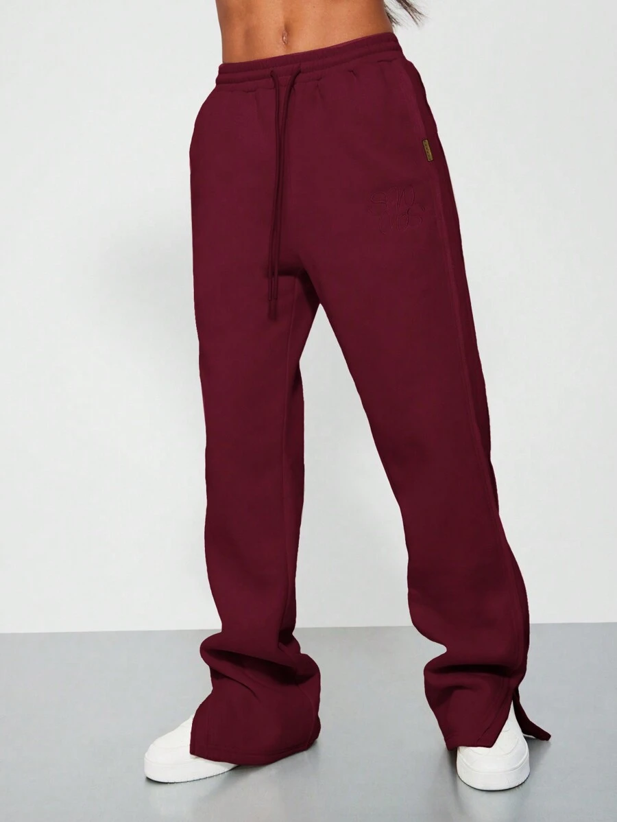 SUMWON WOMEN Stylish Drawstring Wide Leg Jogger Pants Athletic Sweatpants With Side Pockets Winter Lounge Workout Athleisure Bottoms - Burgundy - View 1
