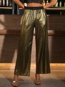 Chiquease Fashionable Contasted Color Pleated Golden Heat Imprint Straight Leg Casual Pants Fall Cloth For Women - Gold - View 3