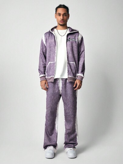 Street Life Men's Zip Front Long Sleeve Printed Simple Hooded Sweatshirt And Pants Set