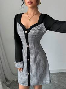 SHEIN Frenchy Rochie scurtă minimalistă, cu mânecă lungă, cu nasturi în față, de damă