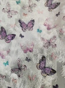 Calvaya 1pc Women Plus Size Loose Cutout Colorful Butterfly Casual Long Sleeve Shirt
