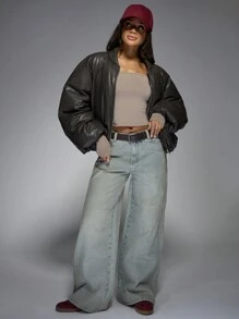 MISSGUIDED Stripe Detail Low Rise Loose Baggy Jean - Light Grey - View 6