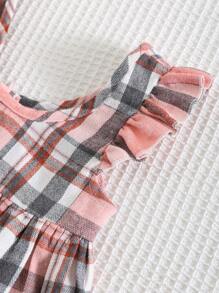 Cozy Pixies Conjunto de 2 piezas para niña bebé con blusa de manga larga con volante en cuello y vestido sin mangas a cuadros - Rosa - Ver 6