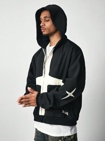 Street Life Uomo Felpa con cappuccio con chiusura lampo frontale, vestibilità morbida, stampa a stelle, adatta per autunno/inverno