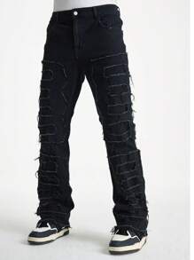 Manfinity EMRG Quần ống loe denim đen rách vát cho nam - màu đen - Xem 1