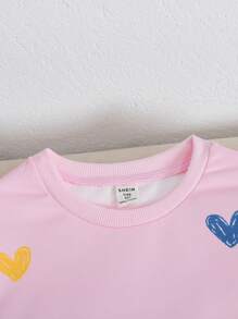 SHEIN Leap Crew Tween Girls' Casual Colorful Heart Design Oversized Pullover Hoodie - Baby Pink - View 3