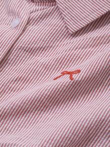 Dazy Kids Tween Girl Bow Embroidery Collared Striped Short Sleeve Woven Shirt, Summer,Back To School Clothes - Pink - View 5