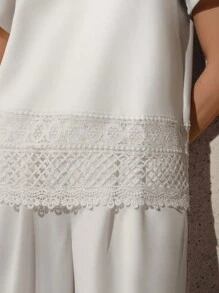 Anewsta New Style Lace Patchwork Hem Design Women T-Shirt, Summer